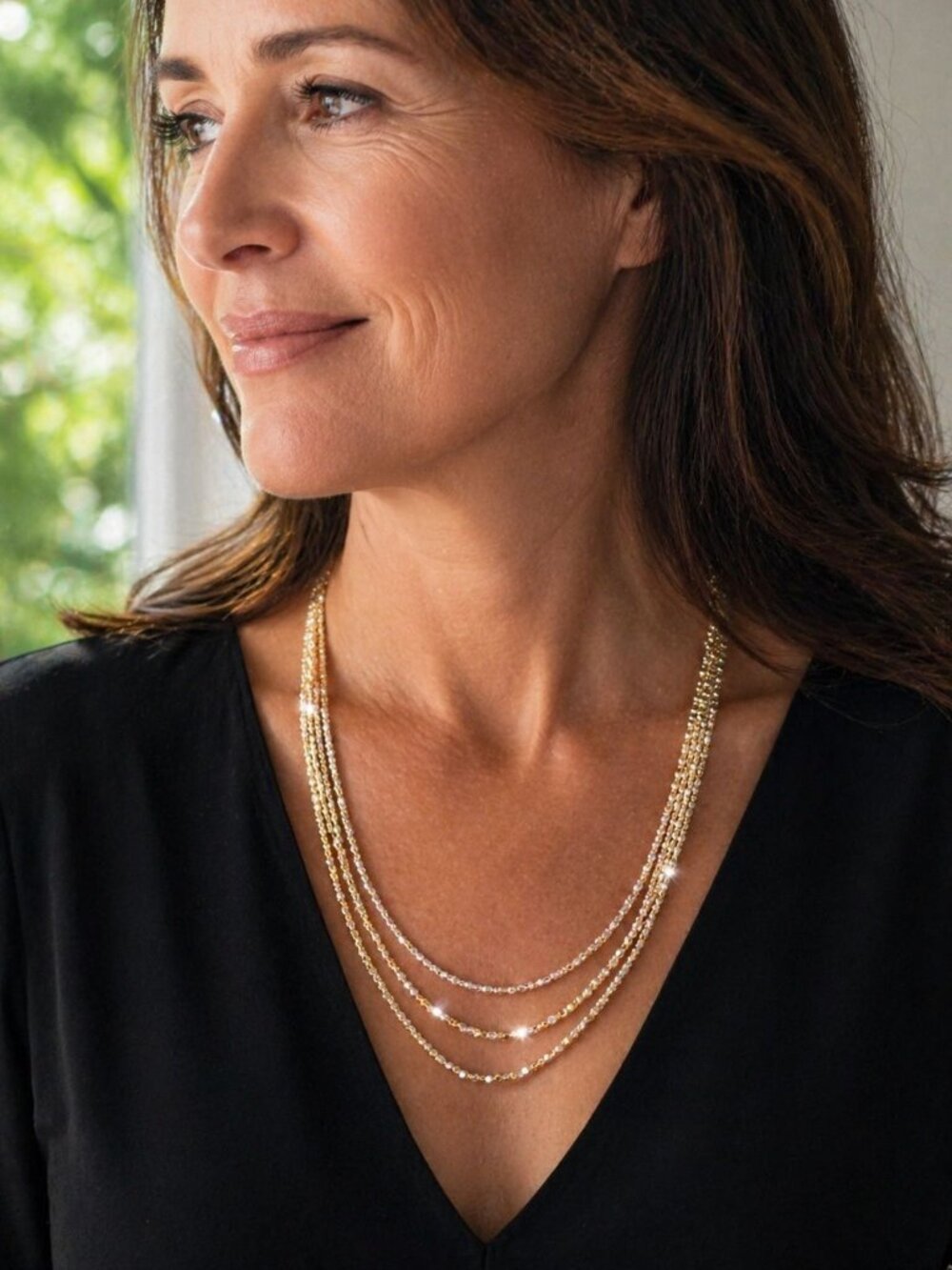 Vintage Dyadema Italy Runway Necklace 925 Sterling Gold Multi Strand 17"